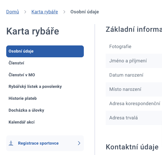 Rybářský informační systém - karta rybáře